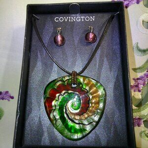 NWT Vintage Covington Glass Necklace & Earrings Set Beautiful NIB